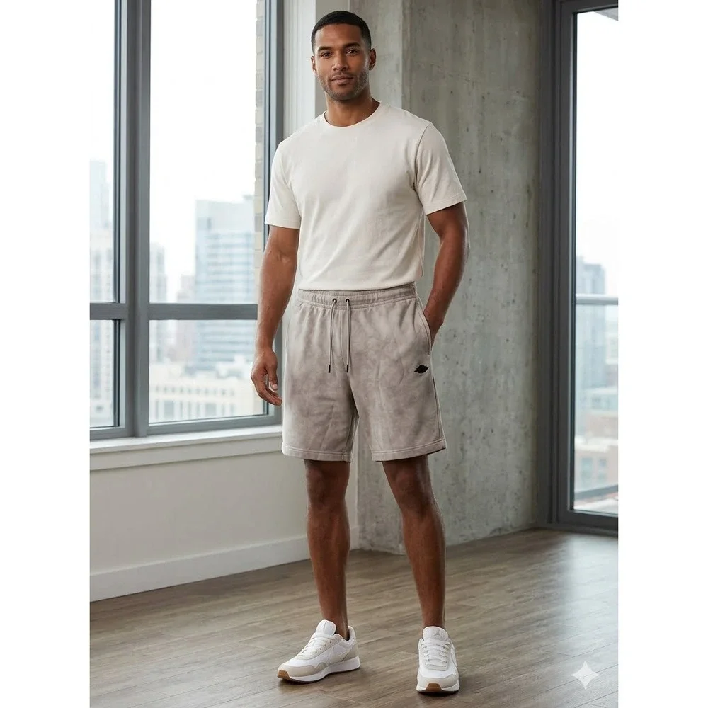 Air Jordan Mens XXL Grey Acid Wash Fleece Shorts Wings Logo Streetwear Vtg Rare‎